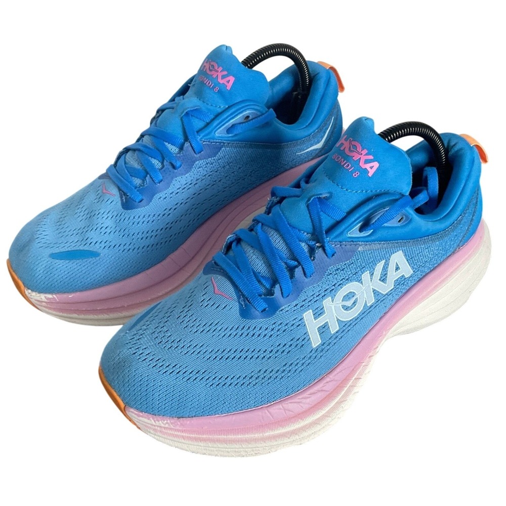 Hoka Bondi 8 Wide Coastal Sky Blue Pink Running Shoes 1127954 Womens 9D